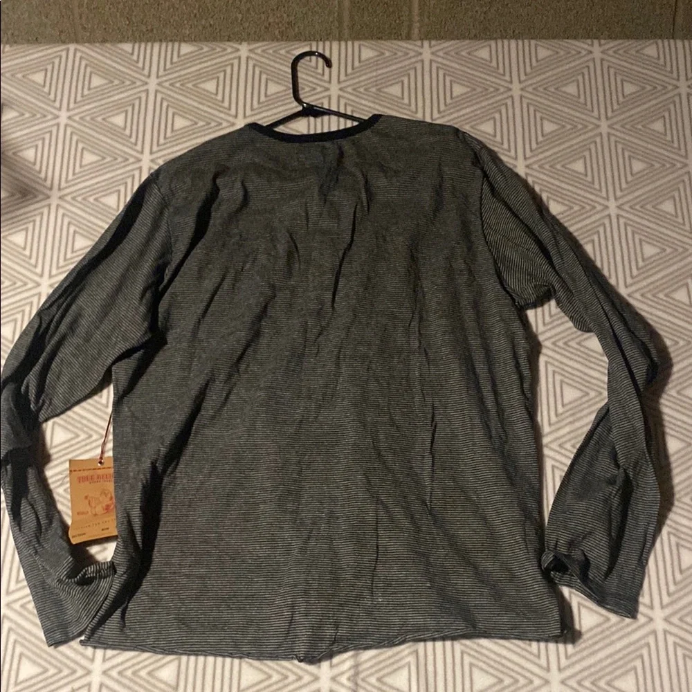True‎ Religion Gray Long Sleeve Henley Tee